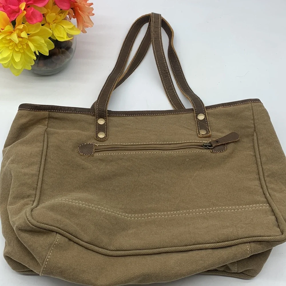 Myra Bag Brown Criss Cross Pattern Shoulder Bag Tote - Picture 5 of 15